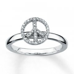 Stackable Peace Sign Ring 1/10 ct tw Diamonds Sterling Silver