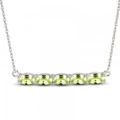 Peridot Bar Necklace Sterling Silver 18"