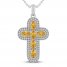 Citrine & White Lab-Created Sapphire Cross Necklace Sterling Silver 18"