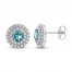 Oceanic Blue Topaz & White Topaz Double Halo Earrings Sterling Silver