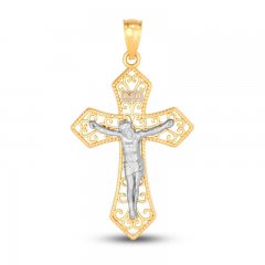 Scrollwork Crucifix Charm 14K Two-Tone Gold