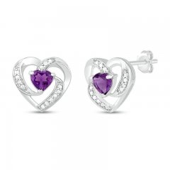 Amethyst Heart Earrings Sterling Silver