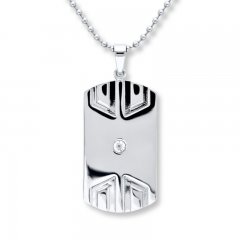 Men's Dog Tag Necklace Diamond Accent Stainless Steel