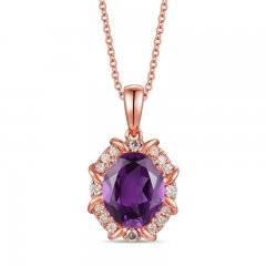 Le Vian Amethyst Necklace 1/8 ct tw Diamonds 14K Strawberry Gold 18"