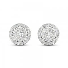 Diamond Halo Stud Earrings 1 ct tw Round-Cut 10K White Gold