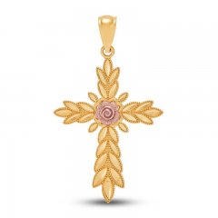 Rose Cross Charm 14K Two-Tone Gold