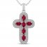 Lab-Created Ruby & White Lab-Created Sapphire Cross Necklace Sterling Silver 18"