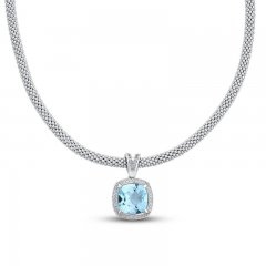 Blue & White Topaz Necklace Sterling Silver