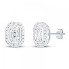 Diamond Earrings 1/3 ct tw Round/Baguette 10K White Gold