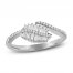 Diamond Leaf Ring 1/4 ct tw Round & Baguette 10K White Gold