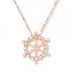 Diamond Shipwheel Necklace 1/20 ct tw Round-cut 10K Rose Gold