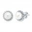 Cultured Pearl Earrings 1/4 ct tw Diamonds Sterling Silver