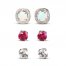 Lab-Created Opal/White Lab-Created Sapphire/Lab-Created Ruby Earrings Set Sterling Silver