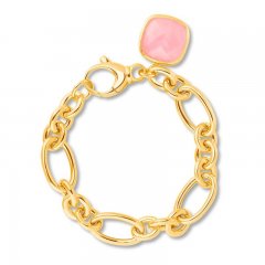 Rose Quartz Bracelet Bronze/14K Yellow Gold-Plated 7.5"