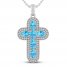 Blue Topaz & White Lab-Created Sapphire Cross Necklace Sterling Silver 18"