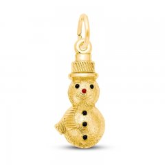 Snowman Charm Red/Black Enamel 14K Yellow Gold