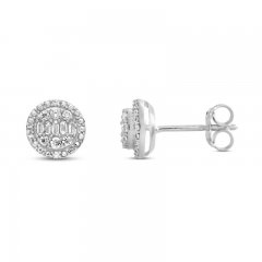 Diamond Earrings 1/6 ct tw Round/Baguette 10K White Gold