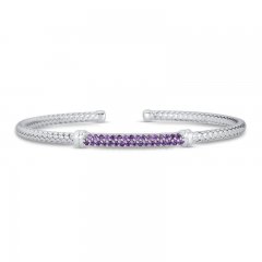 Amethyst Bar Cuff Bracelet Sterling Silver