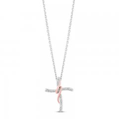 Hallmark Diamonds Cross Necklace 1/6 ct tw Sterling Silver/10K Rose Gold