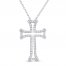 Diamond Cross Necklace 1/4 ct tw Round-cut Sterling Silver