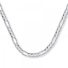 Men's Figaro Chain Necklace 14K White Gold 24" Length