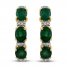 Natural Emerald Diamond Hoop Earrings 10K Yellow Gold