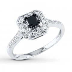 Black/White Diamond Ring 5/8 ct tw Princess-cut 10K White Gold