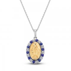 Blue & White Lab-Created sapphire Mary Necklace Sterling Silver/10K Yellow Gold 18"