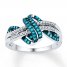 Blue/White Diamond Ring 1/4 ct tw Round-cut Sterling Silver