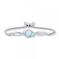 Lab-Created Opal Bolo Bracelet Blue Topaz Sterling Silver