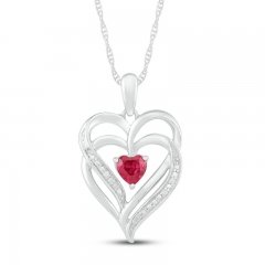 Lab-Created Ruby & Diamond Heart Necklace Sterling Silver 18"