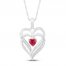 Lab-Created Ruby & Diamond Heart Necklace Sterling Silver 18"