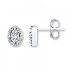 Oval Earrings 1/8 ct tw Diamonds Sterling Silver