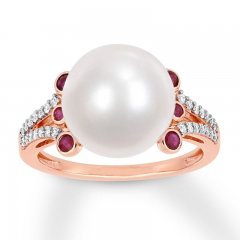 Cultured Pearl Ring 1/8 ct tw Diamonds 10K Rose Gold