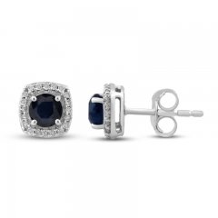 Sapphire Earrings 1/10 ct tw Diamonds 10K White Gold