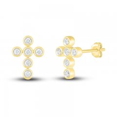 Diamond Bezel Cross Earrings 1/10 ct tw 10K Yellow Gold