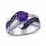 Amethyst & Diamond Heart Ring Sterling Silver