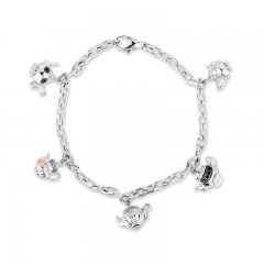 Disney Treasures Alice in Wonderland "Tea Party" Diamond Bracelet 1/10 ct tw Sterling Silver/10K Rose Gold 7.5"