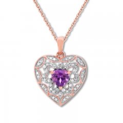 Amethyst Heart Necklace 1/6 ct tw Diamonds 10K Rose Gold