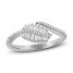 Diamond Leaf Ring 1/4 ct tw Round & Baguette 10K White Gold