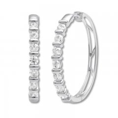 Diamond Hoop Earrings 1 ct tw Round-cut 14K White Gold