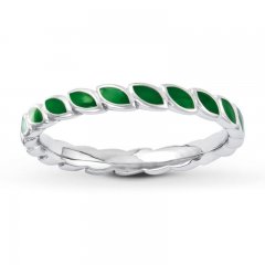 Stackable Ring Green Enamel Sterling Silver