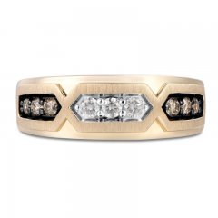 Men's Brown & White Diamond Wedding Band 1/2 ct tw Round-cut 10K Yellow Gold