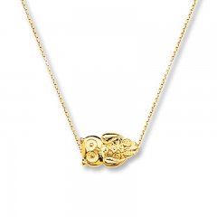 Sideways Owl Necklace 14K Yellow Gold