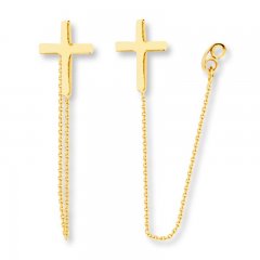 Cross Front-Back Earrings 14K Yellow Gold