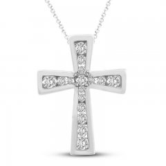 Diamond Cross Necklace 1/2 ct tw Round-cut 10K White Gold 18"