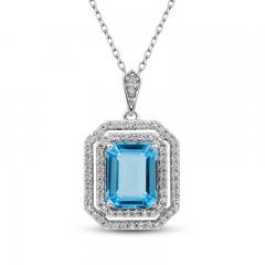 Swiss Blue Topaz & White Lab-Created Sapphire Necklace Sterling Silver 18"