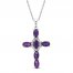 Amethyst & White Lab-Created Sapphire Cross Necklace Sterling Silver 18"