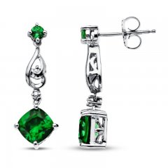 Lab-Created Emerald 1/20 ct tw Diamond Sterling Silver Earrings