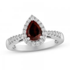 Garnet & White Lab-Created Sapphire Ring Sterling Silver